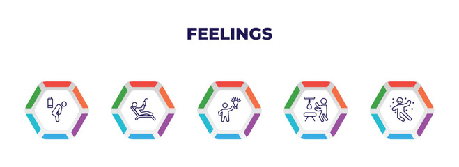 editable outline icons with infographic template. infographic for feelings concept. included exhausted human, relaxed human, inspired human, hopeless great icons.