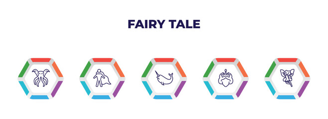 editable outline icons with infographic template. infographic for fairy tale concept. included cthulhu, hero, narwhal, queen, fairy icons. © IconArt