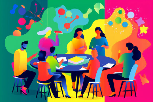 Diverse business team performing a brainstorming session, creative Idea generation, generative AI