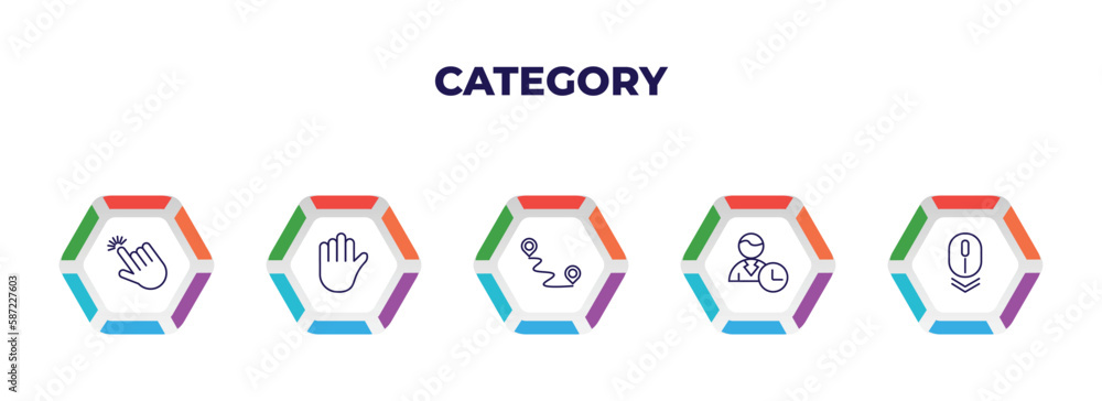 Poster editable outline icons with infographic template. infographic for category concept. included pointer