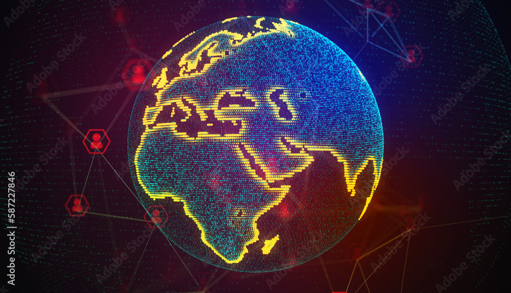 Aufkleber global network. future. internet and technology. geometric floating plexus