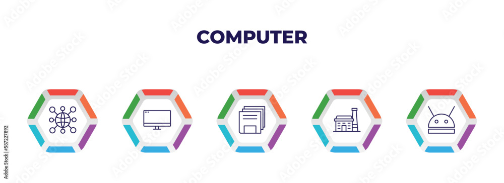 Poster editable outline icons with infographic template. infographic for computer concept. included informa