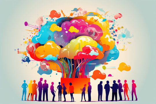 Diverse business team performing a brainstorming session, creative Idea generation, generative AI