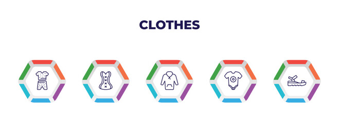 editable outline icons with infographic template. infographic for clothes concept. included pyjamas, cor, fleece, baby grow, sandals icons.