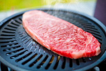 和牛ステーキを焼く_アウトドア