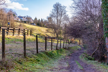 Footpath by a fence in the field near Dunblane, Scotland