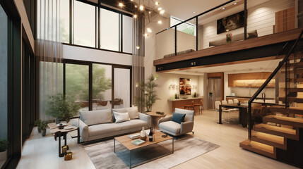 Fototapeta premium Interior design, Living room, concept and ideas. house, room designs. Generative AI.