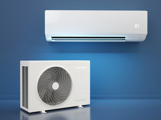 Air Conditioner System - blue background, 3d illustration