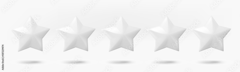 Poster five white stars rating concept. 3d vector isolated on white background