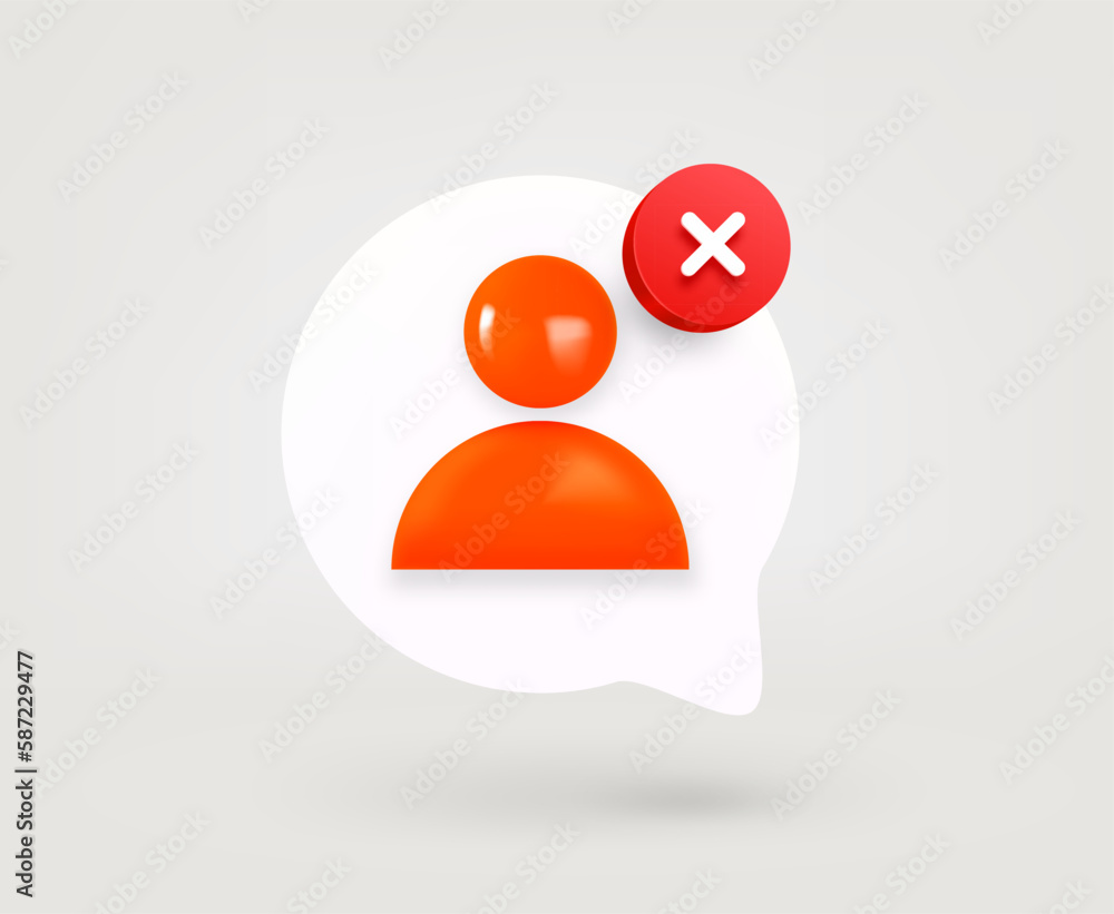 Aufkleber Speech cloud with profile pictogram with ban mark. 3d vector icon