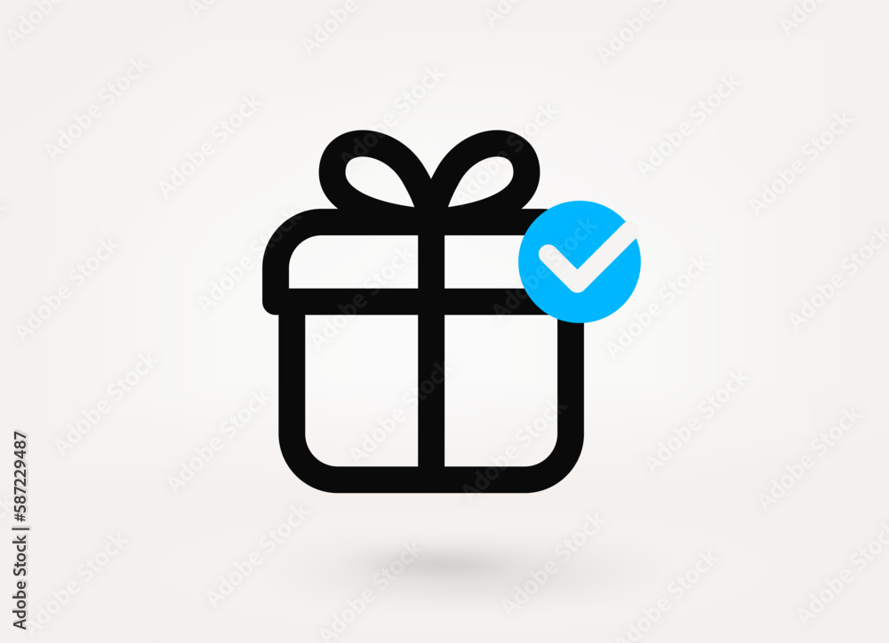 Poster Gift box pictogram with approve check mark. Linear vector linear icon