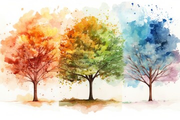 three trees with vibrant colors. Generative AI