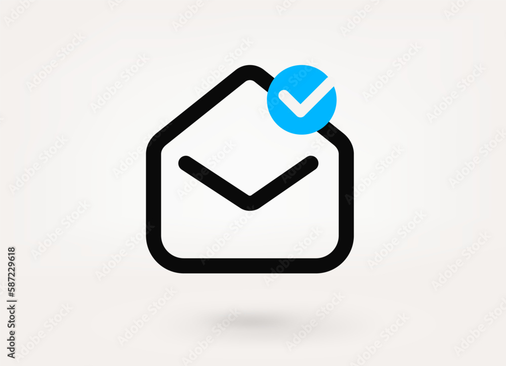 Aufkleber Mail pictogram with approve check mark. Linear vector linear icon
