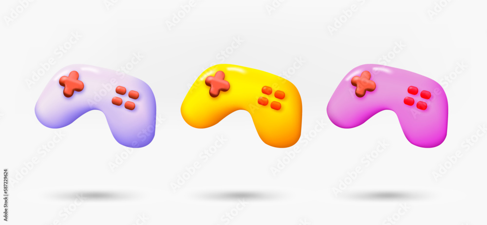 Leinwandbilder different color gamepad icons collection. 3d vector isolated on white background