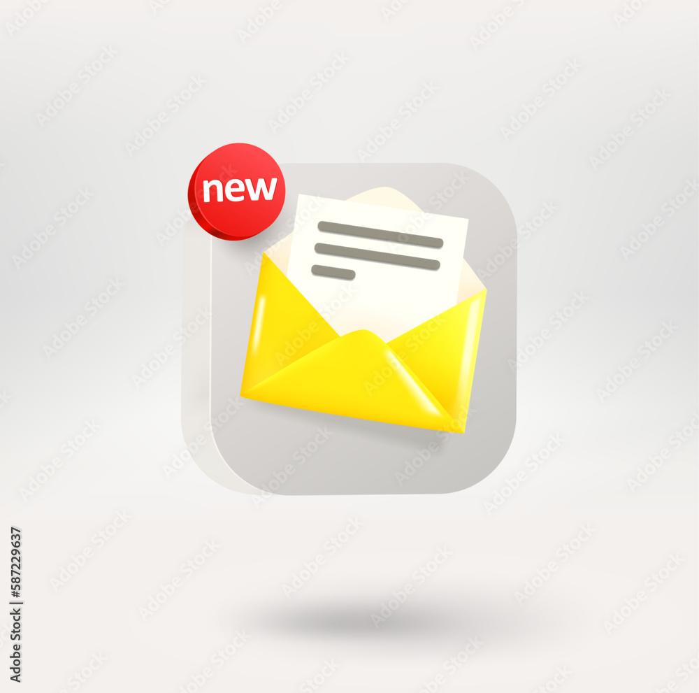Aufkleber yellow paper envelope with green checkmark on white background. no viruses cincept. 3d vector icon i