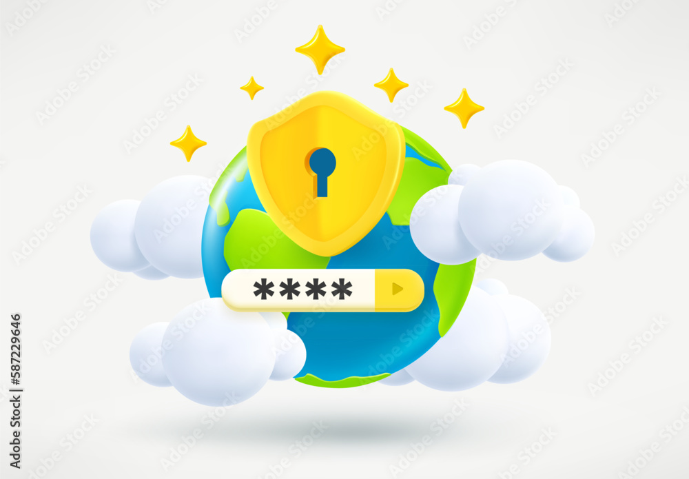 Poster Golden shield with on off selector. Authorization concept. 3d vector illustration