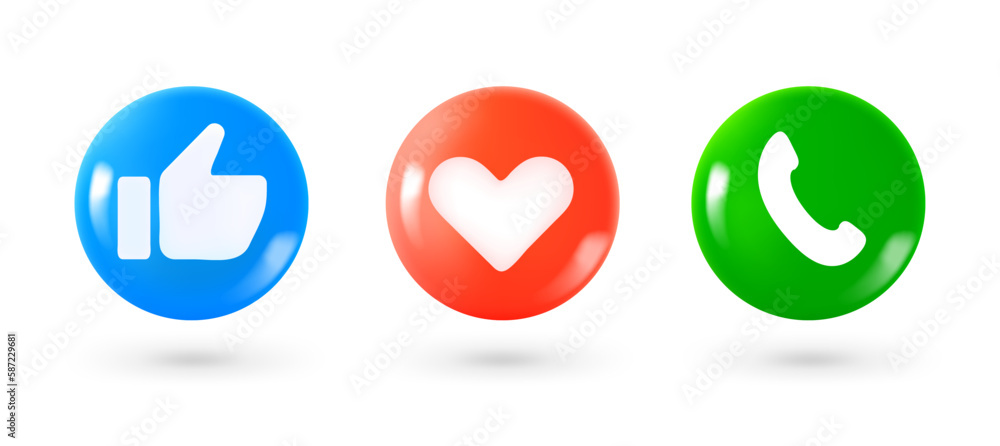 Poster different social media 3d vector icons. emoji isolated on white background with shadow