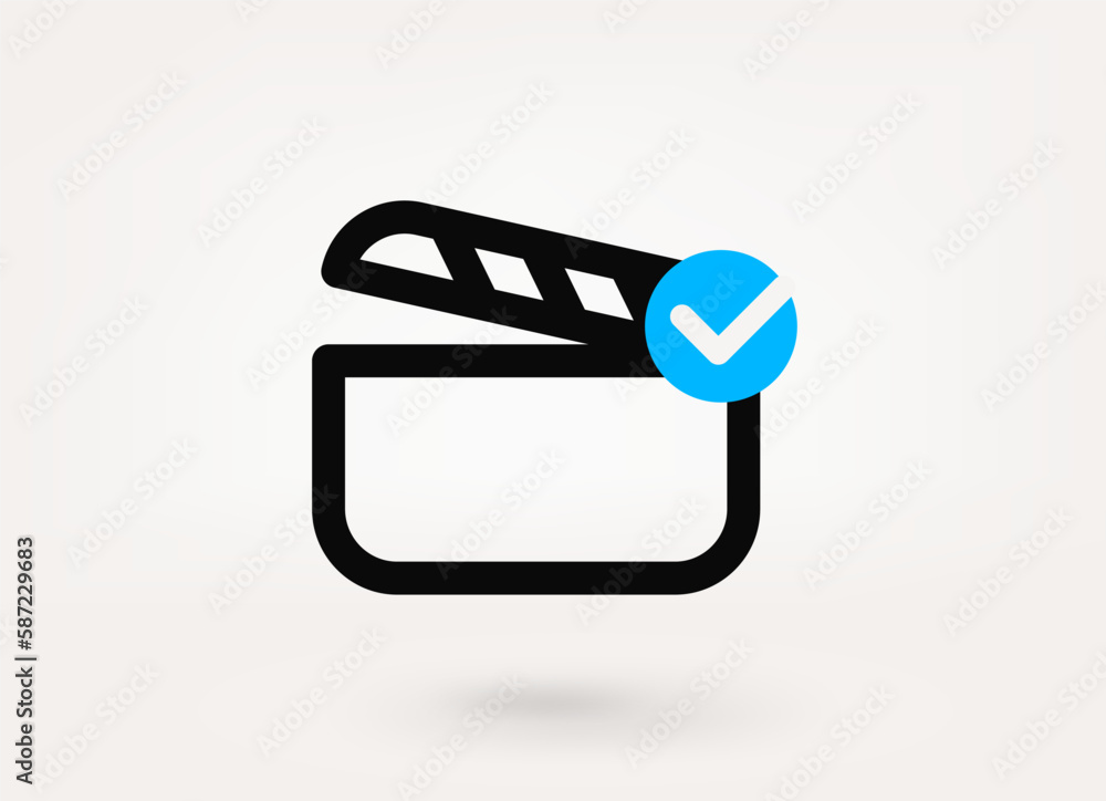 Aufkleber Cinema clapper pictogram with approve check mark. Linear vector linear icon