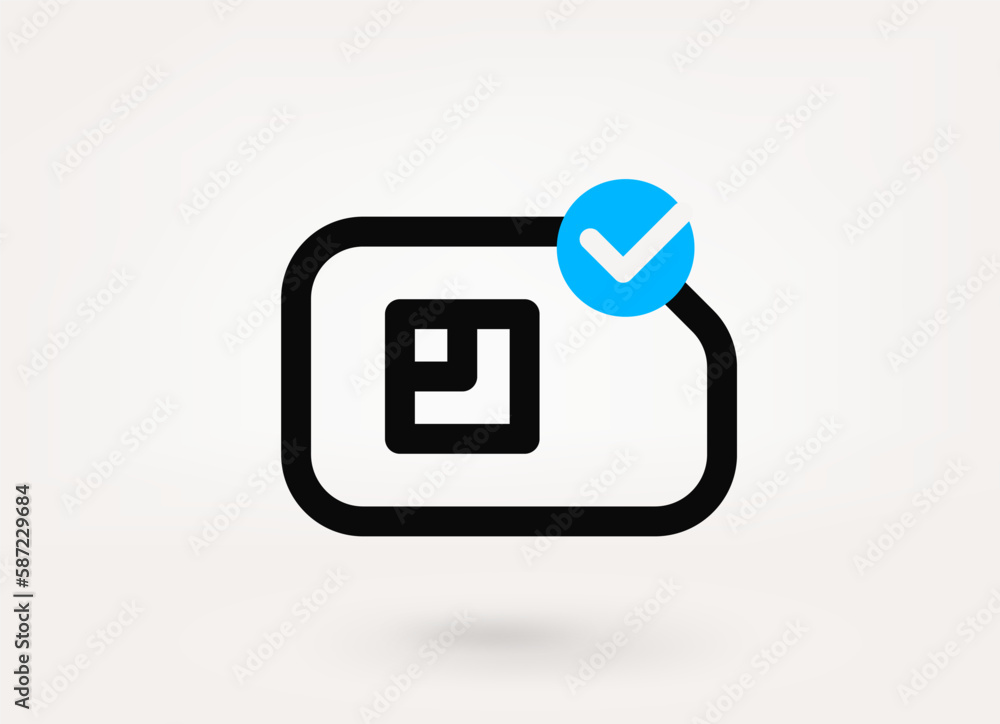 Poster Mobile phone sim card pictogram with approve check mark. Linear vector linear icon
