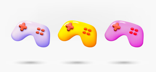 Different color gamepad icons collection. 3d vector isolated on white background © tovovan