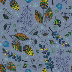 Vector seamless pattern with different plants.