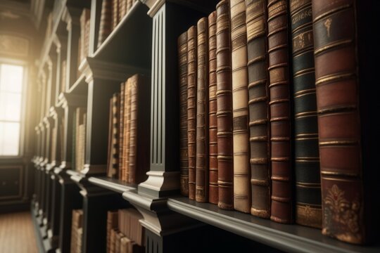 Closeup library old books. Generate Ai