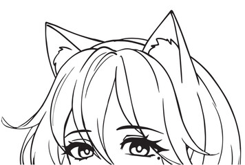 Fototapeta premium Anime manga style girl with cat ears. Hand drawn vector illustration isolated