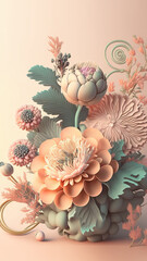 gently orange colour floral pattern with pastel tones of green and leafs by generative ai