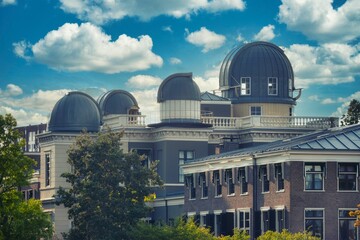 Leiden Astronomical Observatory with a cloudy blue sky in the background, Leiden, the Netherlands