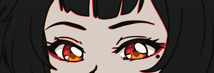 Anime manga red eyes close up. Monochrome palette. Hand drawn vector