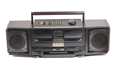 Retro portable stereo radio cassette recorder from 80s