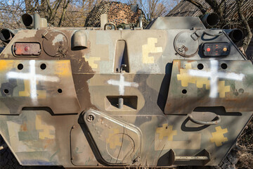 The back part of the armored personnel carrier, which is used by Ukrainian troops