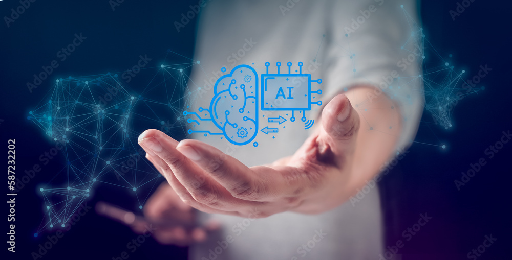 Aufkleber businessman using smart devices for digital technology connection and marketing,, links to artificia