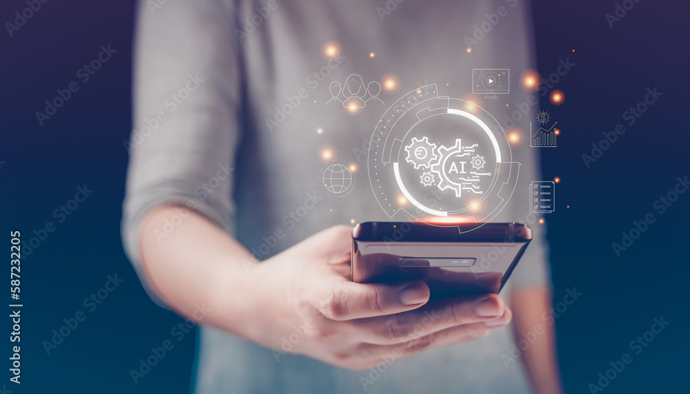 Aufkleber businessman using smart devices for digital technology connection and marketing,, links to artificia