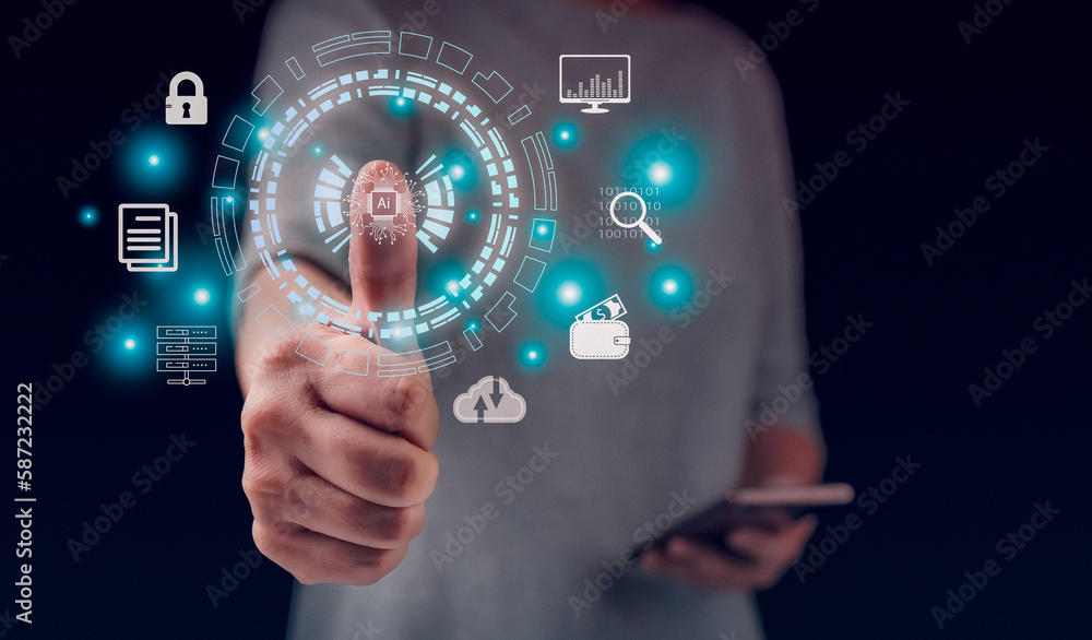 Aufkleber businessman using smart devices for digital technology connection and marketing,, links to artificia