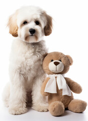Obraz premium A cute dog standing next to a teddy bear, mothers day card.