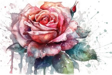 vibrant watercolor painting of a single rose on a crisp white background. Generative AI