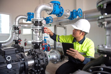 Engineering, water pressure adjustment, industry, workers, water treatment station