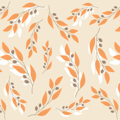 Vector pattern. Sprig of orange leaves on a light background