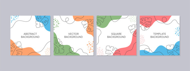 Minimal floral square banner template with space for text collection set. Editable abstract vector background for posters, invitation and social media post and cover