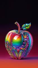 metalic apple fruit  with rainbow colours on black background generative ai