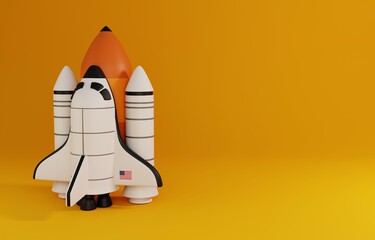 Obraz premium Space shuttle. Spaceship Rocket isolated on yellow background. 