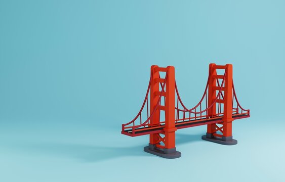 Travel to America USA Background. Golden gate bridge isolated on blue background. 3D Render Illustration.