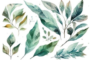 watercolor leaves and branches. Generative AI