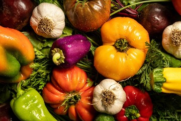 Fresh ripe vegetables with water drops