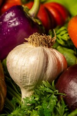 Closeup shot of fresh ripe tomato with water drops