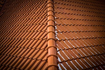Obraz na płótnie Canvas house roof top covered with ceramic shingles.