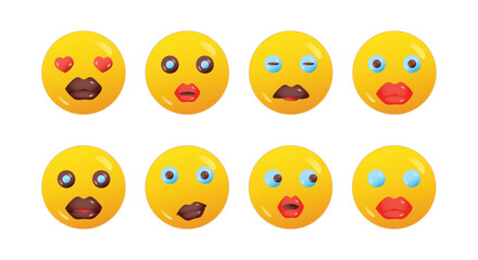 set of emoticons with different emotions including,  Emoticon Stickers, 3D emojy