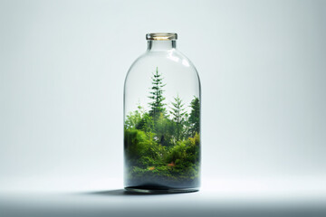 A World Within a Bottle: A Hyperrealistic Miniature Forest with Its Own Weather System, Generative Ai