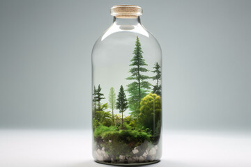 A World Within a Bottle: A Hyperrealistic Miniature Forest with Its Own Weather System, Generative Ai
